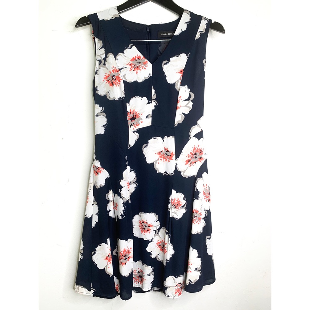 Ivanka Trump Navy Blue Floral Career Wear Dress